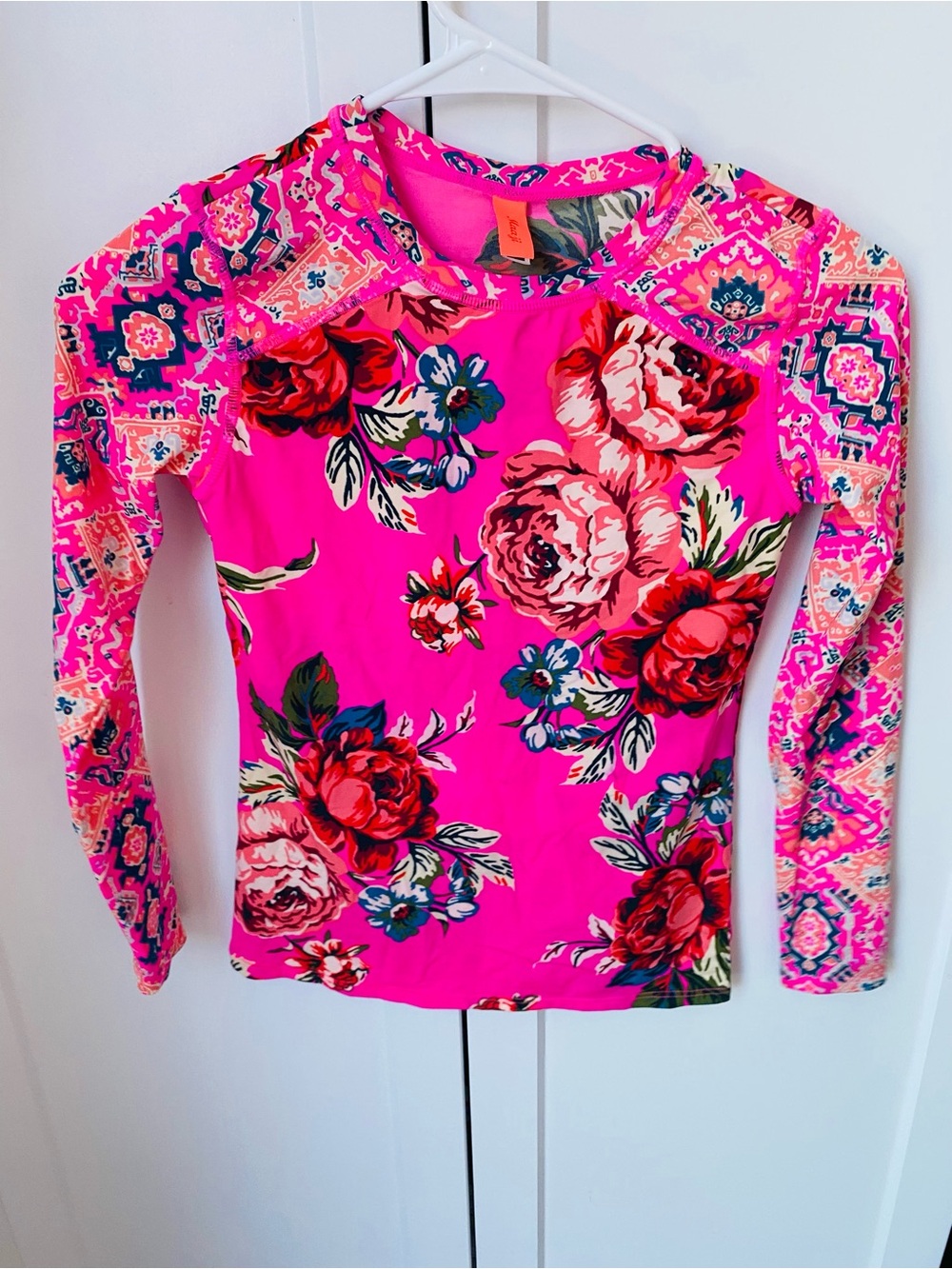 Masji girls size 14 floral sun protection swimsuit top pink